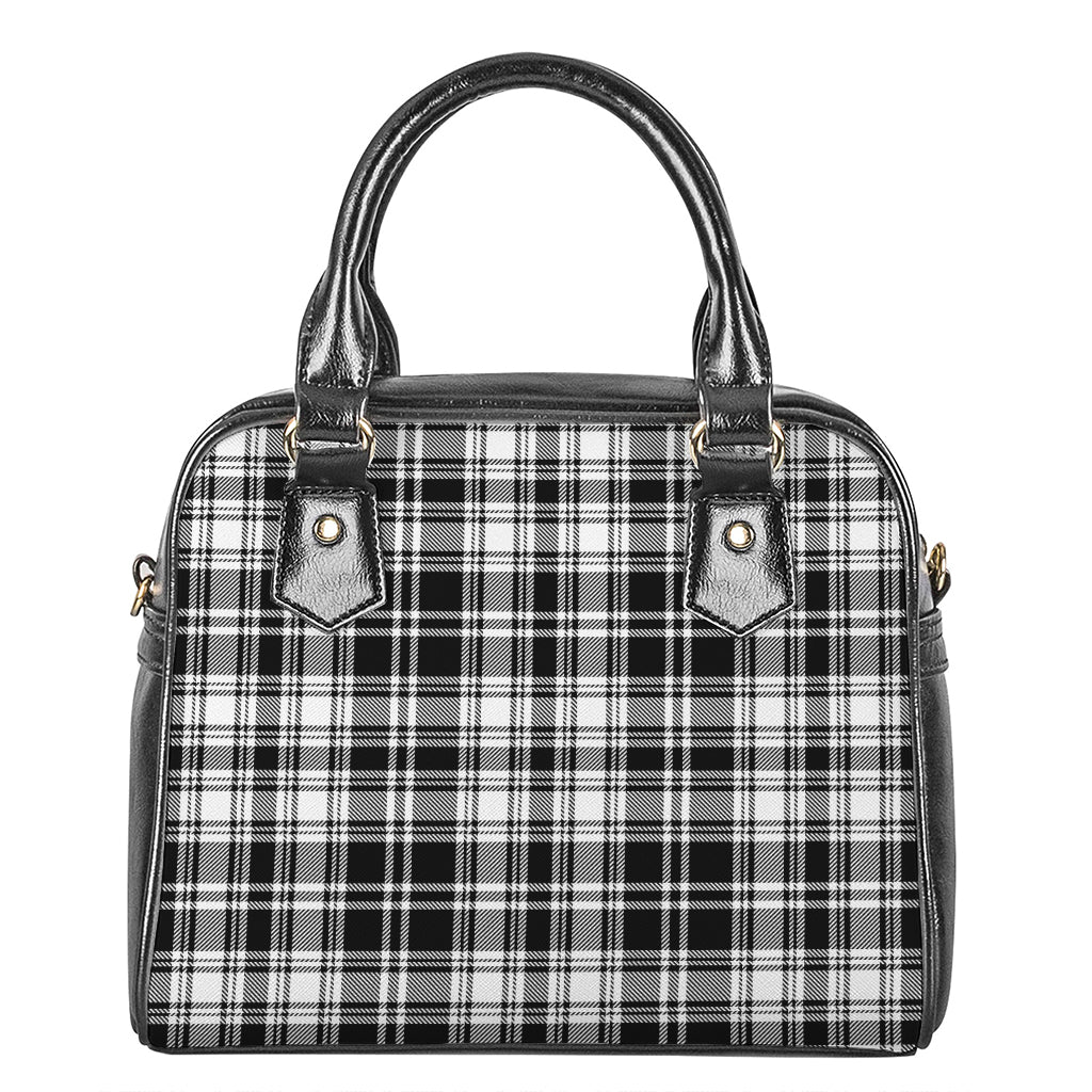 Black And White Plaid Pattern Print Shoulder Handbag