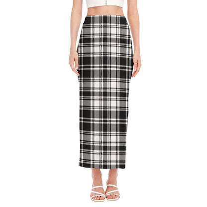 Black And White Plaid Pattern Print Side Slit Maxi Skirt