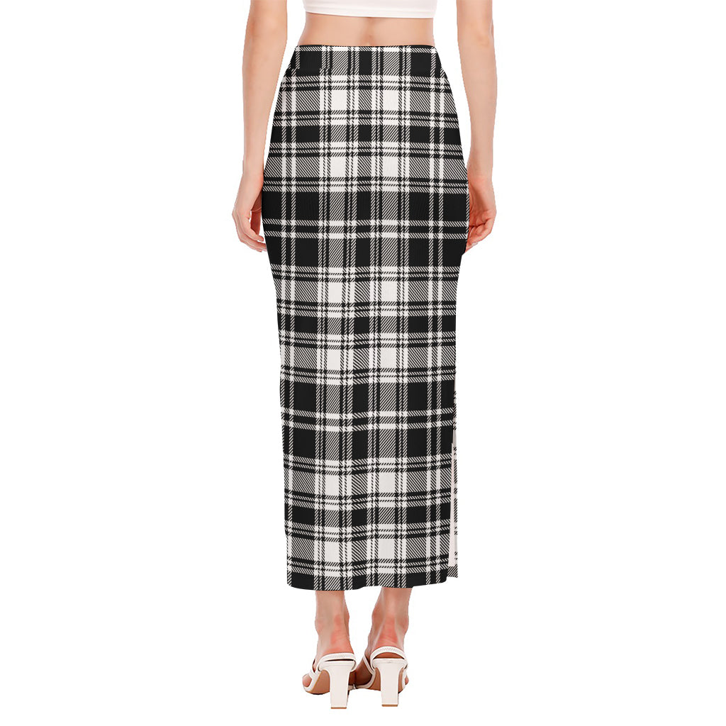 Black And White Plaid Pattern Print Side Slit Maxi Skirt