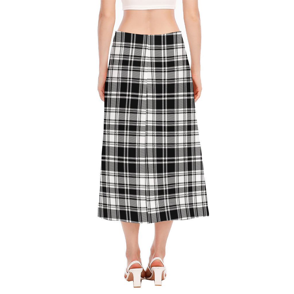 Black And White Plaid Pattern Print Side Slit Midi Skirt