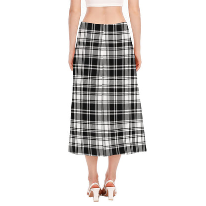 Black And White Plaid Pattern Print Side Slit Midi Skirt