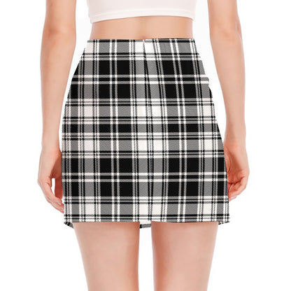 Black And White Plaid Pattern Print Side Slit Mini Skirt