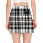 Black And White Plaid Pattern Print Side Slit Mini Skirt