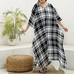 Black And White Plaid Pattern Print Silk V-Neck Kaftan Dress