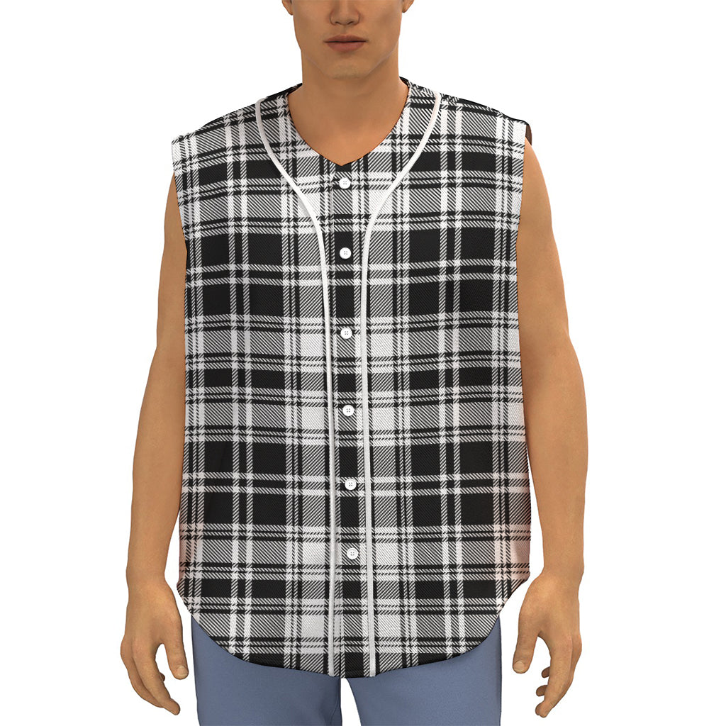 Black And White Plaid Pattern Print Sleeveless Baseball Jersey