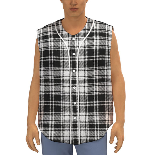 Black And White Plaid Pattern Print Sleeveless Baseball Jersey