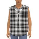 Black And White Plaid Pattern Print Sleeveless Baseball Jersey