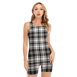 Black And White Plaid Pattern Print Sleeveless One Piece Swimsuit