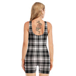 Black And White Plaid Pattern Print Sleeveless One Piece Swimsuit