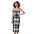 Black And White Plaid Pattern Print Slim Fit Midi Cami Dress