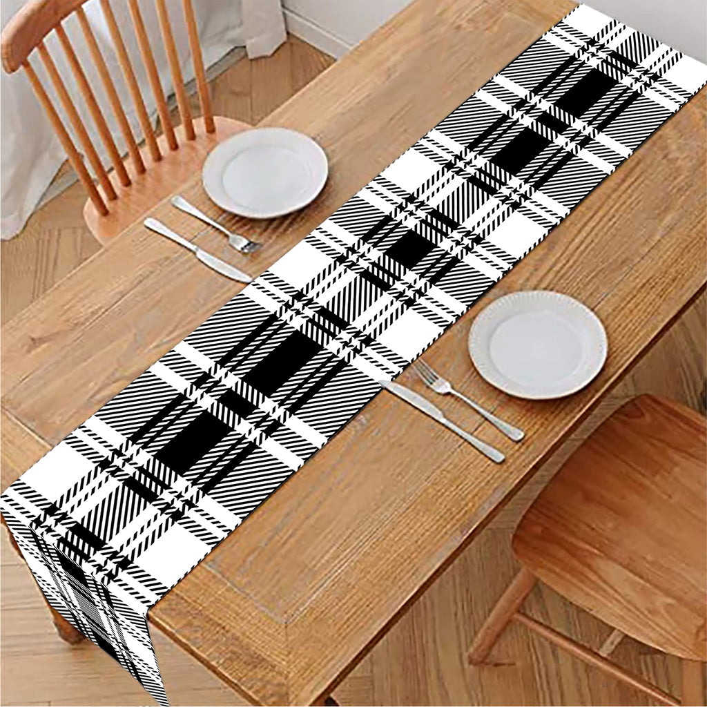Black And White Plaid Pattern Print Table Runner