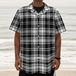 Black And White Plaid Pattern Print Textured Short Sleeve Shirt