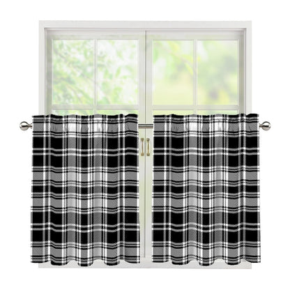 Black And White Plaid Pattern Print Tier Curtains
