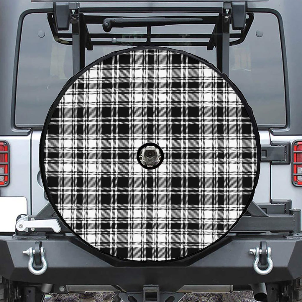 Black And White Plaid Pattern Print Tire Cover With Camera Hole