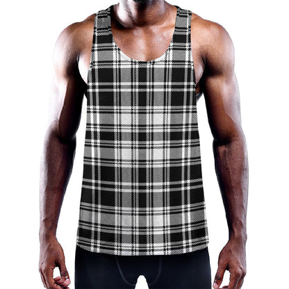 Black And White Plaid Pattern Print Training Tank Top