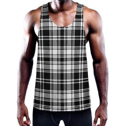 Black And White Plaid Pattern Print Training Tank Top