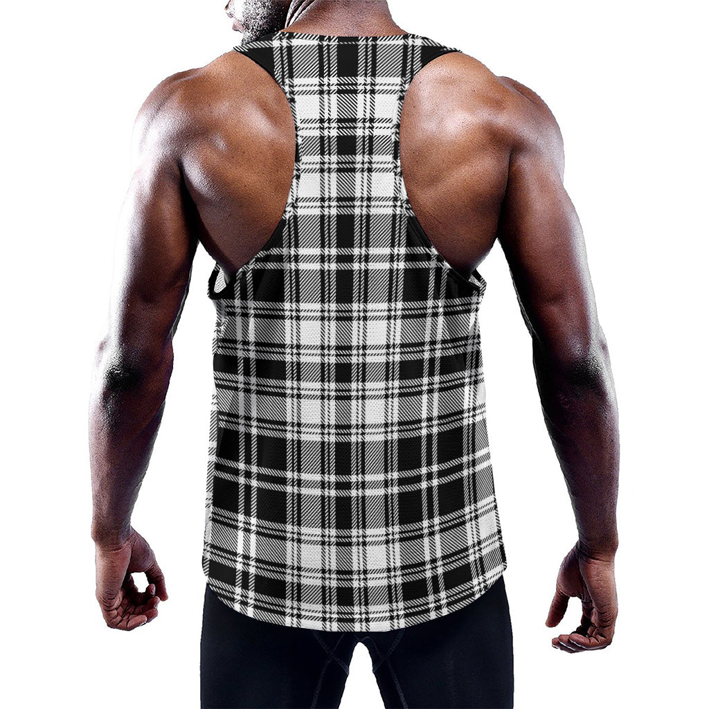 Black And White Plaid Pattern Print Training Tank Top