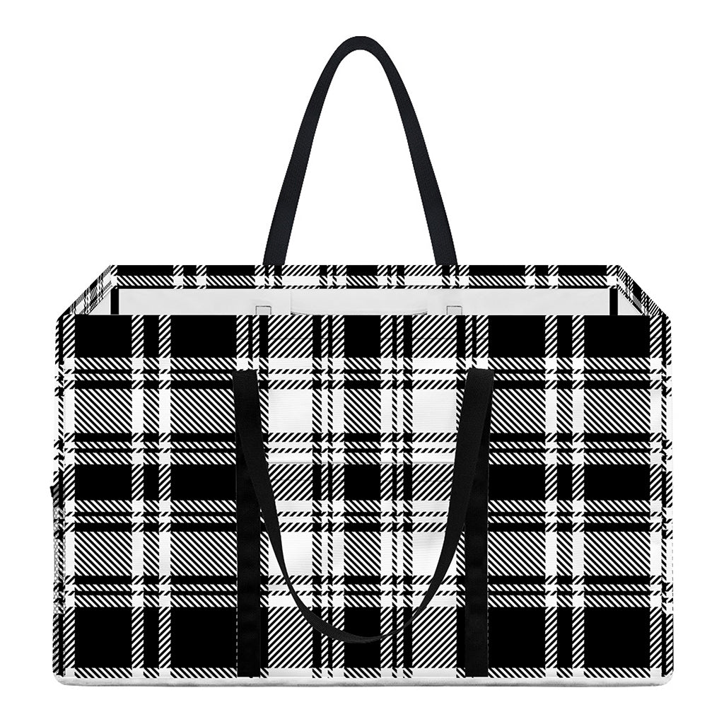 Black And White Plaid Pattern Print Utility Tote Bag