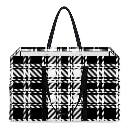 Black And White Plaid Pattern Print Utility Tote Bag