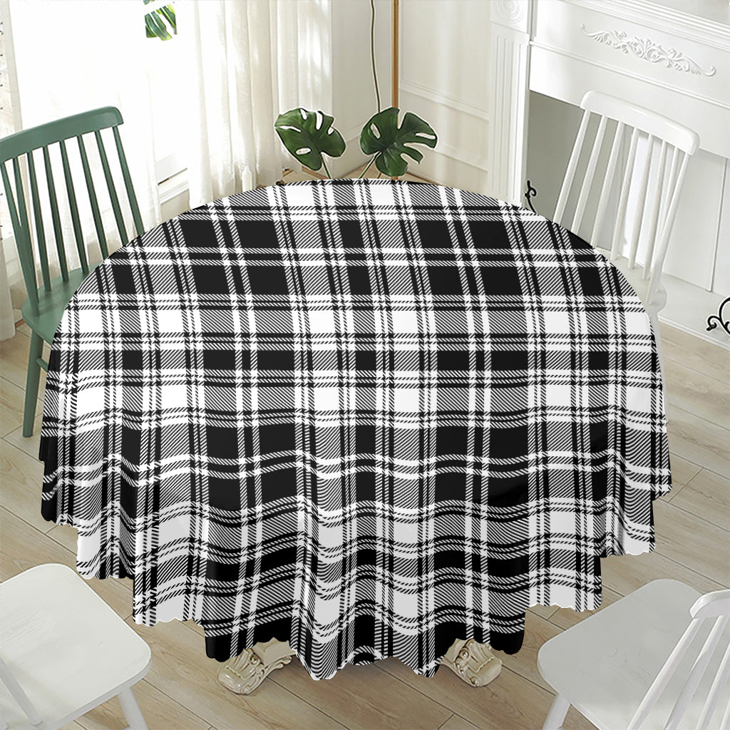 Black And White Plaid Pattern Print Waterproof Round Tablecloth