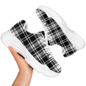 Black And White Plaid Pattern Print White Chunky Shoes