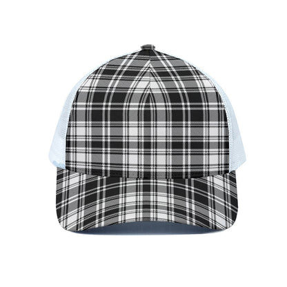 Black And White Plaid Pattern Print White Mesh Trucker Cap