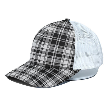Black And White Plaid Pattern Print White Mesh Trucker Cap