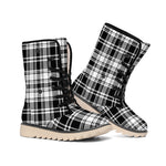 Black And White Plaid Pattern Print Winter Boots
