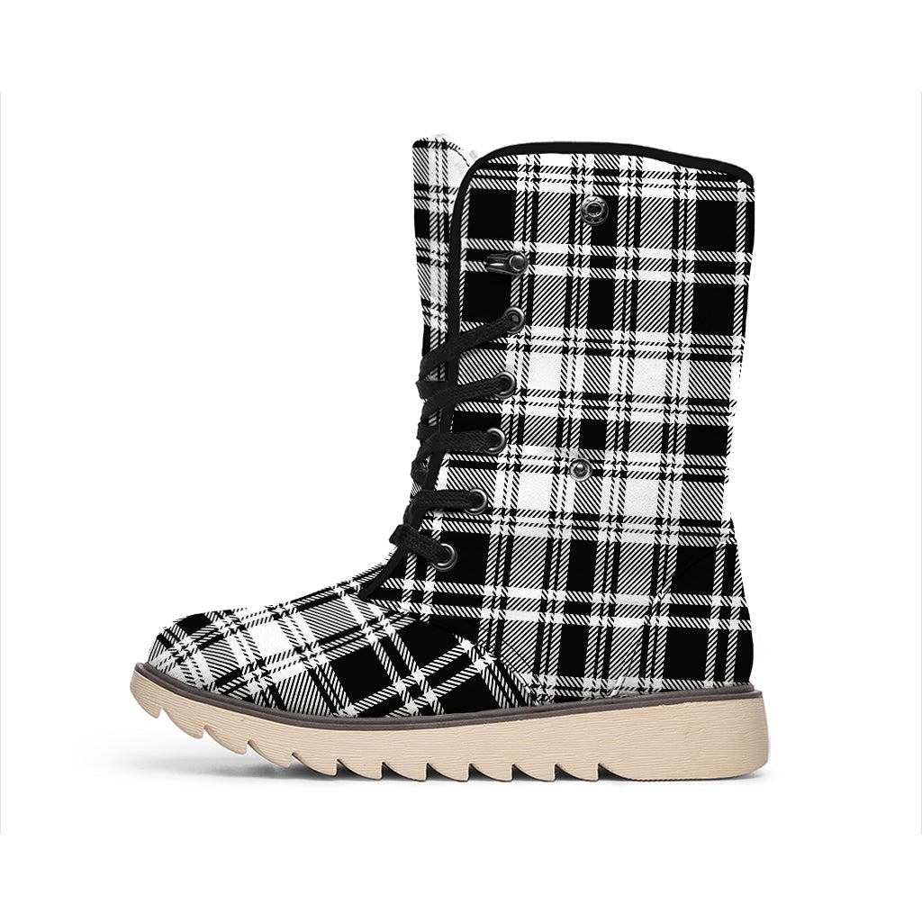 Black And White Plaid Pattern Print Winter Boots