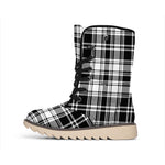 Black And White Plaid Pattern Print Winter Boots
