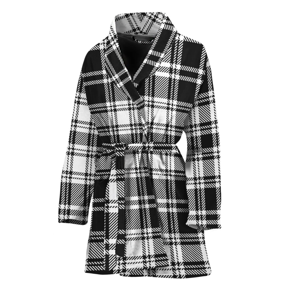 Black And White Plaid Pattern Print Women's Bathrobe