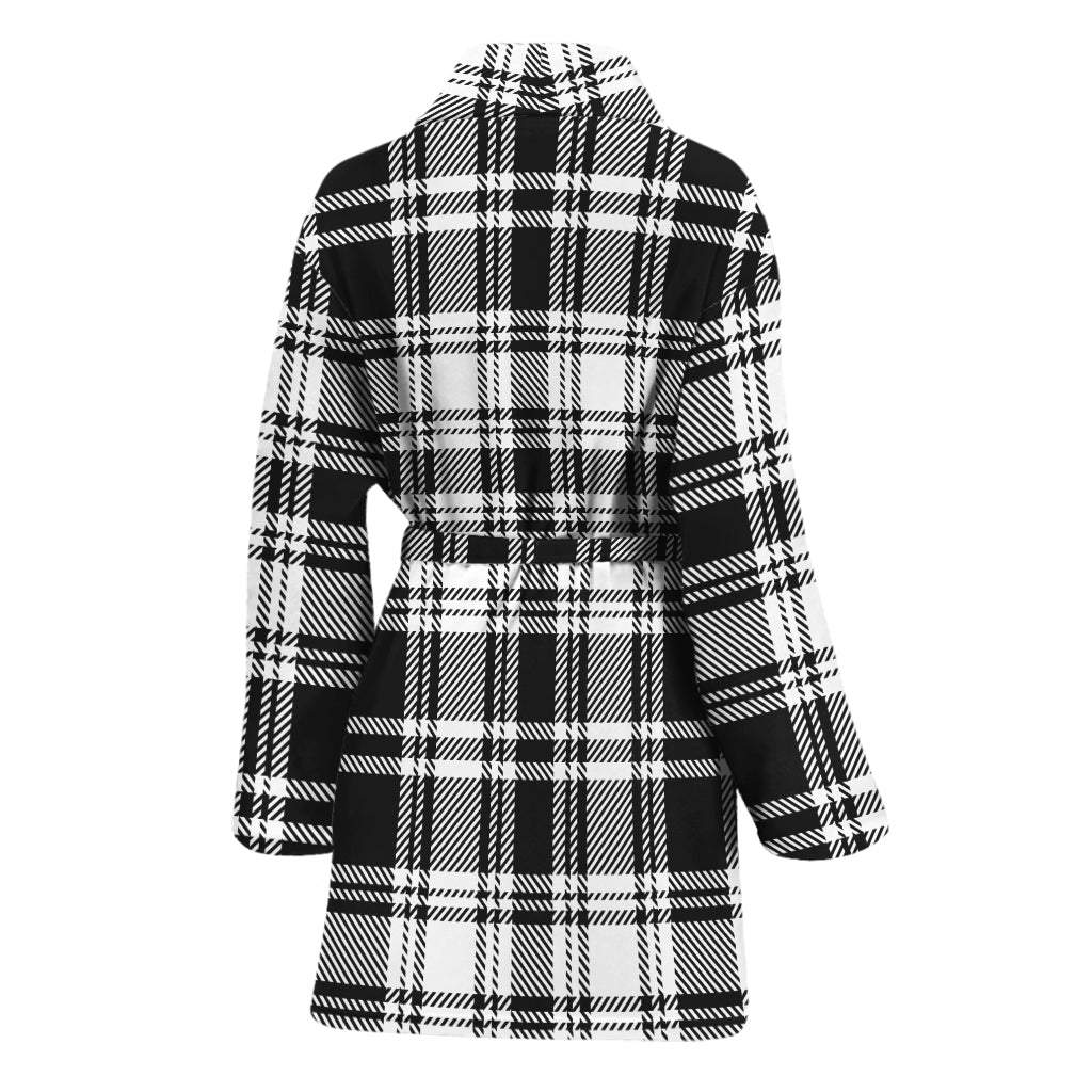 Black And White Plaid Pattern Print Women's Bathrobe