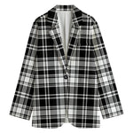 Black And White Plaid Pattern Print Women's Blazer