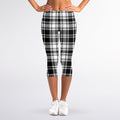 Black And White Plaid Pattern Print Women's Capri Leggings