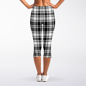 Black And White Plaid Pattern Print Women's Capri Leggings