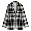 Black And White Plaid Pattern Print Women's Cotton Blazer