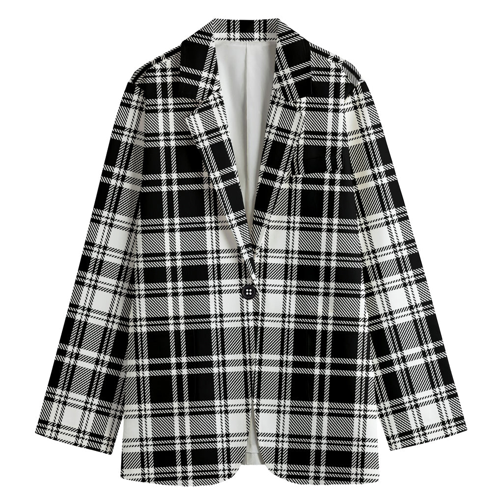 Black And White Plaid Pattern Print Women's Cotton Blazer