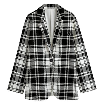 Black And White Plaid Pattern Print Women's Cotton Blazer