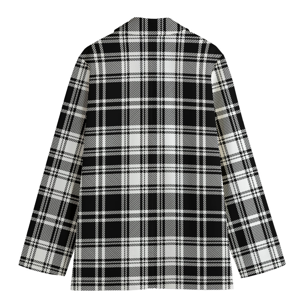 Black And White Plaid Pattern Print Women's Cotton Blazer