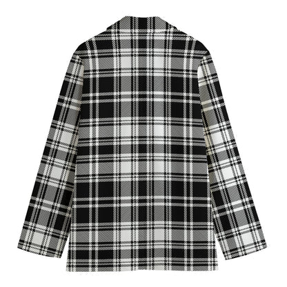 Black And White Plaid Pattern Print Women's Cotton Blazer