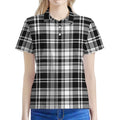Black And White Plaid Pattern Print Women's Polo Shirt