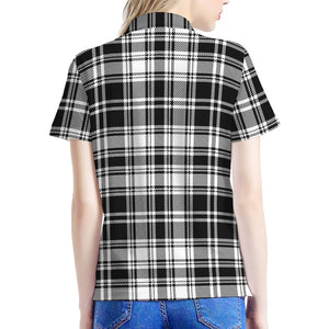 Black And White Plaid Pattern Print Women's Polo Shirt