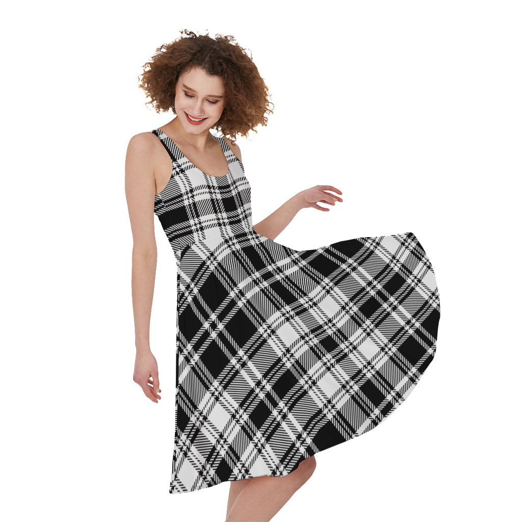 Black And White Plaid Pattern Print Women's Sleeveless Dress