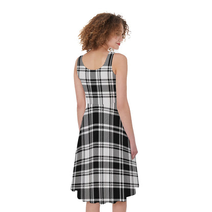 Black And White Plaid Pattern Print Women's Sleeveless Dress