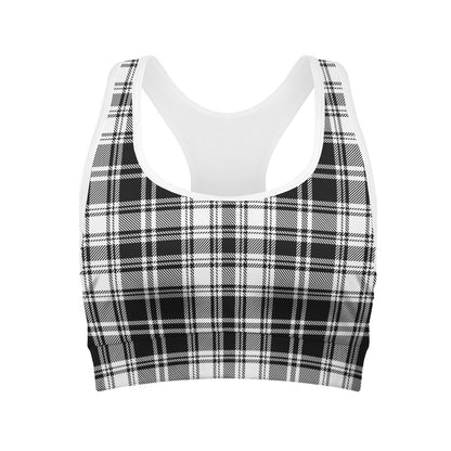 Black And White Plaid Pattern Print Women's Sports Bra