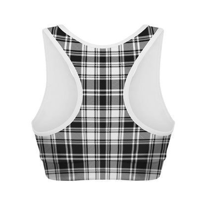 Black And White Plaid Pattern Print Women's Sports Bra
