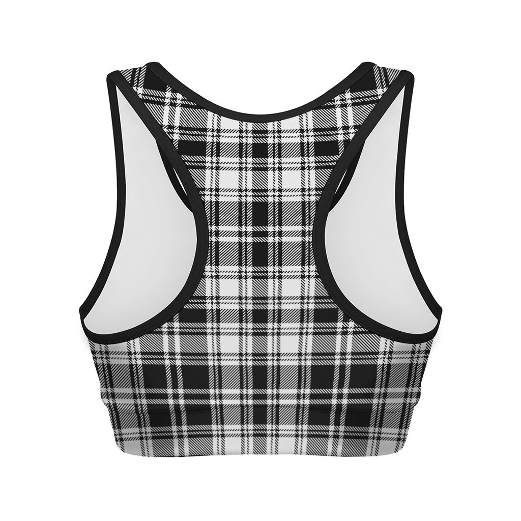 Black And White Plaid Pattern Print Women's Sports Bra
