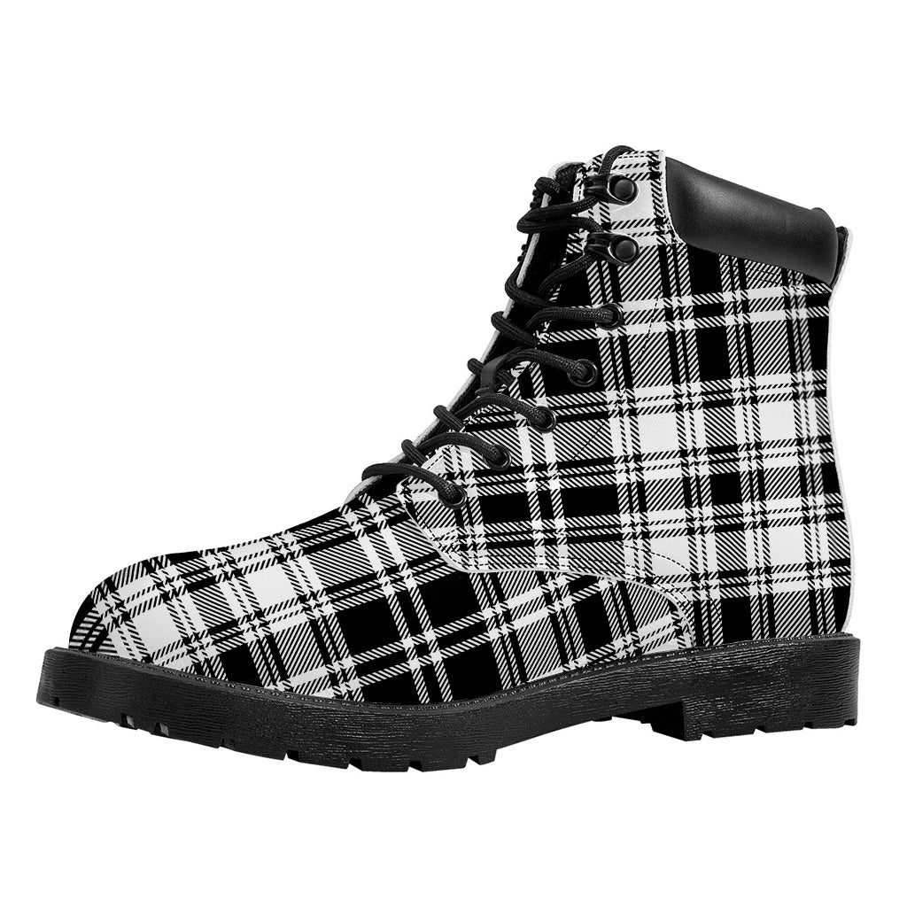 Black And White Plaid Pattern Print Work Boots