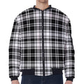 Black And White Plaid Pattern Print Zip Sleeve Bomber Jacket