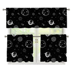 Black And White Planets Pattern Print 3 Piece Kitchen Curtains